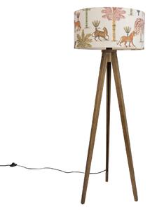 Дървена подова лампа с многоцветен абажур с животински принт 50 см - Tripod Classic