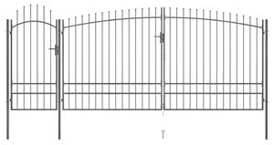 Градинска оградна порта с пики, 5x2,45 м, черна