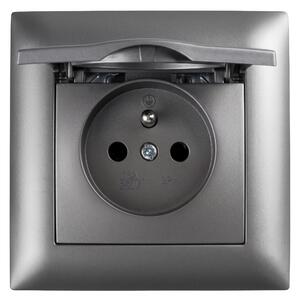 Единичен контакт със заземяване и капаче с рамка OSTE JNH005-G Grey