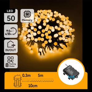 Aigostar - LED гирлянд за външна употреба, 50 LED, 8 режима, 3xAA, 5,3m, IP44, топла бяла