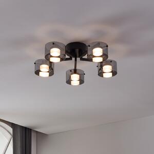 EGLO LED плафон Copillos, черен Ø 66 cm стъкло/метал 5-крилен., Затъмняване, Черен, Дневна/трапезария, Стъкло, Модерен, Таван с много пламъци