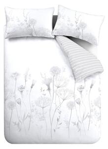 Бяло-сиво двойно удължено спално бельо 230x220 cm Meadowsweet Floral – Catherine Lansfield