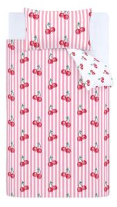 Бяло-розово единично спално бельо 135x200 cm Disco Cherries Stripes – Catherine Lansfield