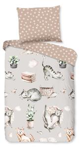 Сиво-кафяво памучно детско спално бельо за детско креватче 120x150 cm Catlife – Good Morning