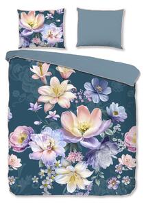 Синьо двойно /удължено спално бельо от памучен сатен 200x220 cm Mirery – Descanso