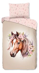 Розово-кафяво единично памучно детско спално бельо 140x200 cm Avera – Good Morning