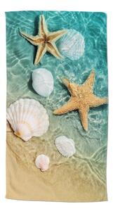 Синя-бежова кадифена плажна кърпа 100x180 cm Beachvibe – Good Morning