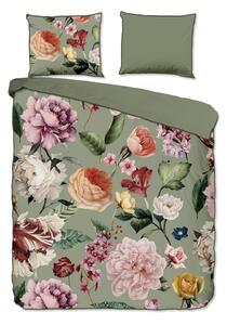 Зелено двойно удължено спално бельо от памучен сатен 200x220 cm Fiori – Descanso