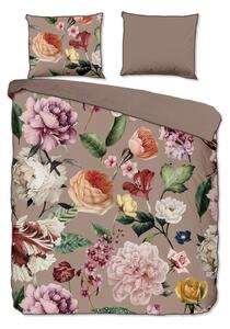 Сиво-кафяво двойно удължено спално бельо от памучен сатен 240x220 cm Fiori – Descanso