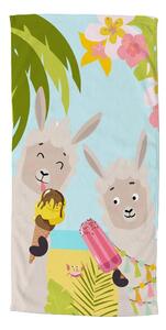Детска кадифена плажна кърпа 75x150 cm Happy lamas – Good Morning