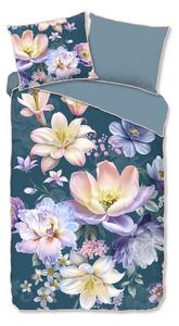 Синьо единично /удължено спално бельо от памучен сатен 140x220 cm Mirery – Descanso