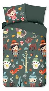 Тъмнозелено единично удължено памучно детско спално бельо 140x220 cm Fun – Good Morning