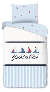 Бяло-синьо единично памучно спално бельо 140x200 cm Yachtclub – Good Morning