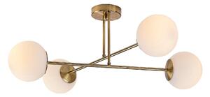 RABALUX Kiara, indoor ceiling lamp, gold metal lamp with white glass shade, E27 G45 4xMAX35W, L77cm, D13cm, H30cm, installation