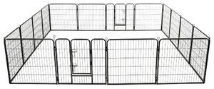 VidaXL Заграждение за куче, 16 панела, стомана, 80x80 см, черно