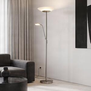 Lindby LED стояща лампа Ragna, за четене, никел, с регулиране на яркостта, Затъмняване, Металик, Дневна/трапезария, Метал, Модерен, Светлина за четене
