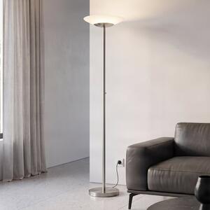 Lindby LED стояща лампа Ragna, никел, метал, с регулиране на яркостта, Затъмняване, Сив, Дневна/трапезария, Стъкло, Модерен