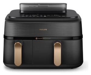 Фритюрник с горещ въздух Philips NA552/00, 9 л. вместимост, 12 програми, двойна кошница, таймер, Rapid Air Plus, 2750W
