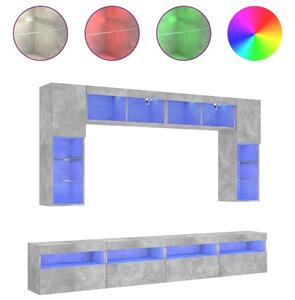 ТВ стенни шкафове, 8 части, с LED светлини, бетонно сиви