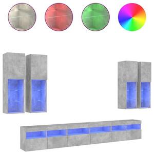 ТВ стенни шкафове, 7 части, с LED светлини, бетонно сиви
