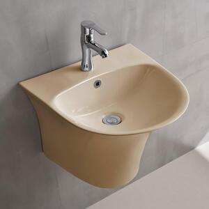 Мивка за баня ICC 4746BEIGE, Inter Ceramic, с полуконзола, стенен монтаж, с отвор за смесител и преливник, порцелан, бежов мат, 48x46x37см