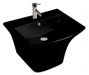 Мивка за баня ICC 5345 BLACK, Inter Ceramic, полуконзола, стенен монтаж, с отвор за смесител и преливник, порцелан, черен гланц, 53x46x39см