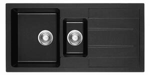 Кухненска мивка ICSG 8201 BLACK, двойна, със сифон, 49.5x99.5см