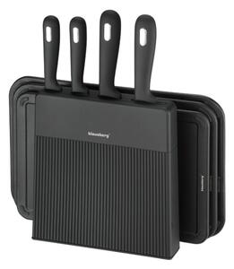 Комплект ножове и дъски за рязане Klausberg KB 7980, 8 части, Неръждаема стомана, Стойка, Черен/инокс