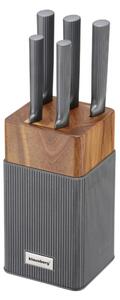 Комплект ножове Klausberg KB 7982, 6 части, Неръждаема стомана, Стойка от акациево дърво, Графит/кафяв
