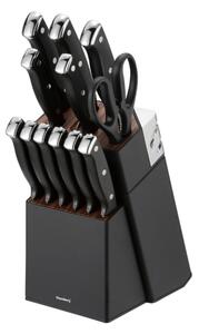 Комплект ножове Klausberg KB 7985, 13 части, Неръждаема стомана, Стойка+точило, Черен