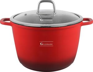Дълбока тенджера Goldmann GM-0624R, 24 см, 6.2 л,Мраморно покритие, Стъклен капак с отвор за пара, Индукция, Червен