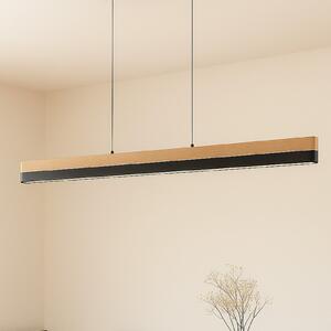 Lucande LED висяща лампа Holven, дърво, CCT, дължина 113 cm, Затъмняване, Дърво, Дневна/трапезария, Дървесина, Модерен