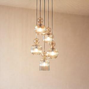 TK Lighting Висяща лампа „София“, с 5 лампи, Ø 37 см, коняк/черно, E14, Затъмняване, Сив, Дневна/трапезария, Стъкло, Модерен