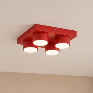 TK Lighting Таванна лампа Brix, червена, дължина 23 см, с 4 лампи, GX53, Затъмняване, Червен, Дневна/трапезария, Метал, Модерен