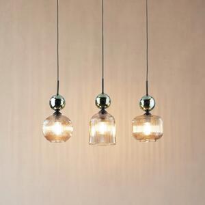 TK Lighting Висяща лампа „София“, с 3 лампи, коняк/зелено, дължина 65 см, E14, Затъмняване, Зелен, Дневна/трапезария, Стъкло, Модерен