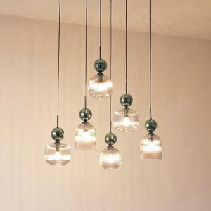 TK Lighting Висяща лампа „София“, с 6 лампи, коняк/зелено, дължина 65 см, E14, Затъмняване, Зелен, Дневна/трапезария, Стъкло, Модерен