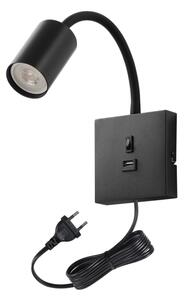Immax 08295L - Стенен аплик PUNTO с USB, 1xGU10/9W/230V, черен