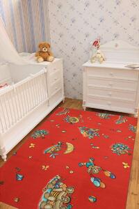 Червен мокетен детски килим с мечета - 150/200