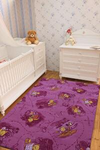 Розово-лилав мокетен детски килим с мечета - 150/200