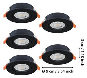 Eglo 902266 - КОМПЛЕКТ 5x LED вградено точково осветително тяло BARRANCO LED/4,8W/230V черно