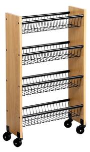 Кухненска количка Kesper 27843, 4 рафта, 4 подвижни колела, ПДЧ/Метал, Кафяв/Черен