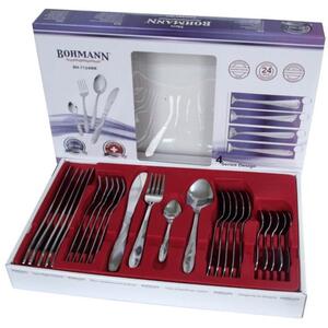 Комплект прибори за хранене Bohmann BH 7124MR, 24 части, неръждаема стомана, инокс