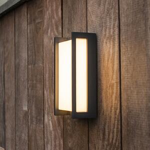 LUTEC connect LED смарт лампа за външна стена QUBO, тъмно сива, 22 см, IP54, RGB, CCT, Сив, Алуминий, Модерен