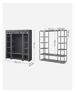 Сгъваем шкаф, Songmics, 150 x 45 x 175, LSF003I02, Сив