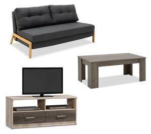 Комплект холна мебел за студенти Lounge 2, 3 части Сив - Натурален