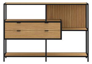 Библиотека от дъбов декор в черен и естествен цвят 114x78x35 cm Seaford – Actona