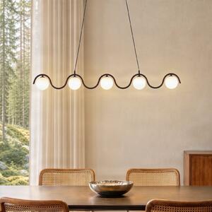 EMIBIG LIGHTING Висяща лампа Sinus 5, черна/опал, стъкло, дължина 110 cm, Затъмняване, Черен, Дневна/трапезария, Стъкло, Модерен