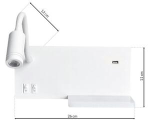 LED стенна лампа SHELF LED/4W+LED/5W+LED/2W/230V + USB порт бяла