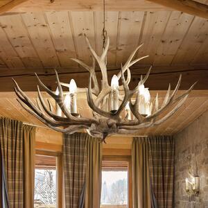 Ideallux Полилей Ideal Lux Chalet, бежов, синтетична смола, осем лампи, Затъмняване, Бежов, Дневна/трапезария, Пластмаса, Къща в провинцията / Рустик