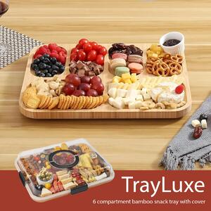 Trayluxe™ 6-отделен бамбуков поднос за закуски с капак
